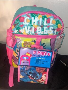 Chill Vibes Kids 5-Piece Backpack Set - Pink & Teal